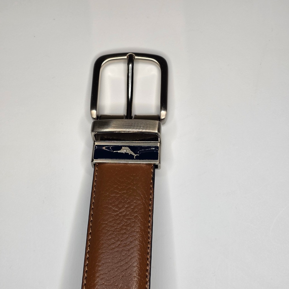 Tommy Bahama Mens 38 Leather Reversible Belt Brown Black Silver Buckle - Picture 5 of 9